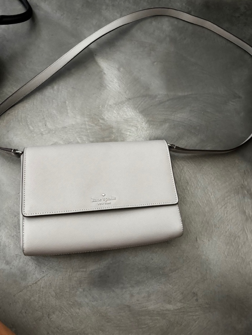 Kate Spade New York Grey Saffiano Leather Crossbody Bag Gold Hardware